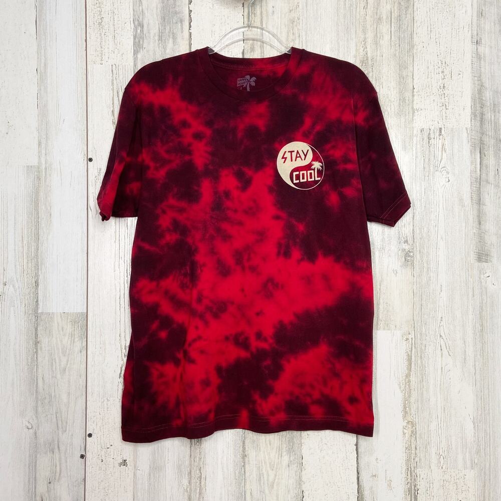 Happy Hour Tie Dye Yin Yang Graphic T-Shirt Red Black Tee Unisex Casual Size L